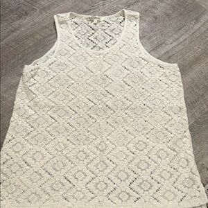 Laffaire Cream Crochet Tank Top with Rounded Neckline